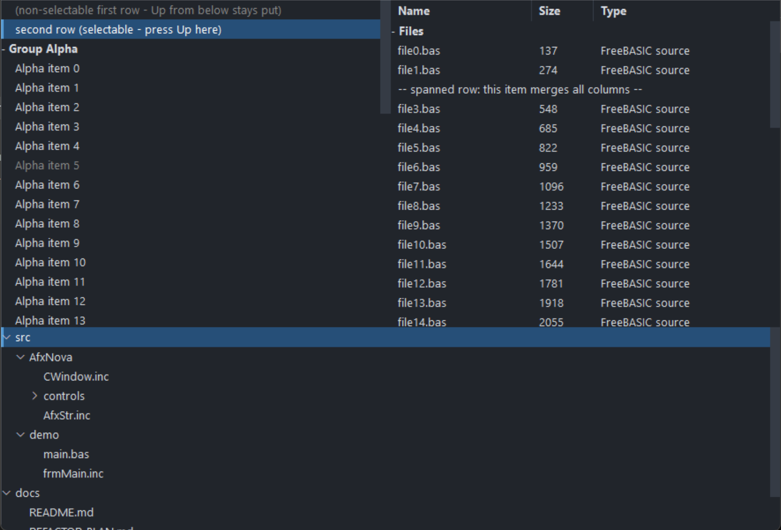The PsListTree list/report demo